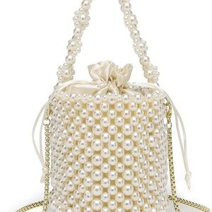 Elegant Pearl-Embellished Cream Bag